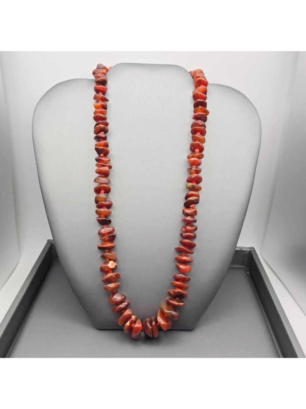 Vintage Carnelian Necklace 20" Chunky Bead Hand Knotted Boho Statement Strand - Picture 2 of 8